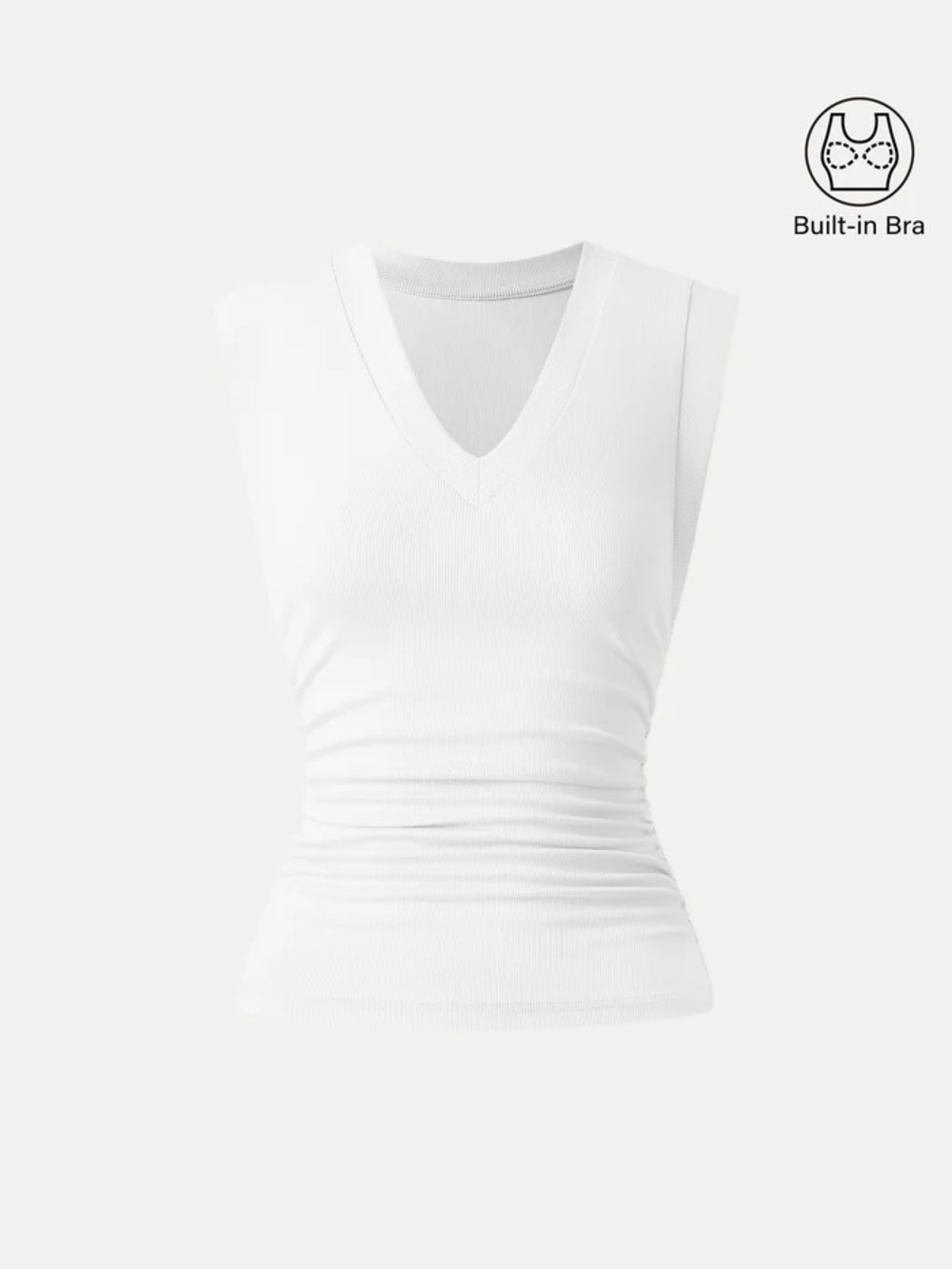 NWT Plantive® Stretch Cotton V-neck Side Ruched Muscle Bra Top in white